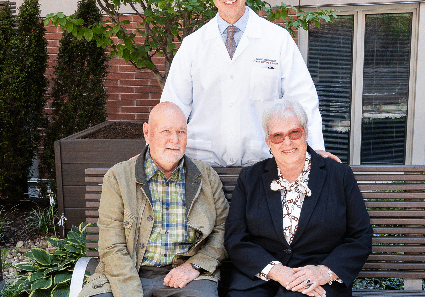 Bill and Susan Droege flank Dr. Brian Valerian, a colorectal surgeon at Albany Medical Center. 